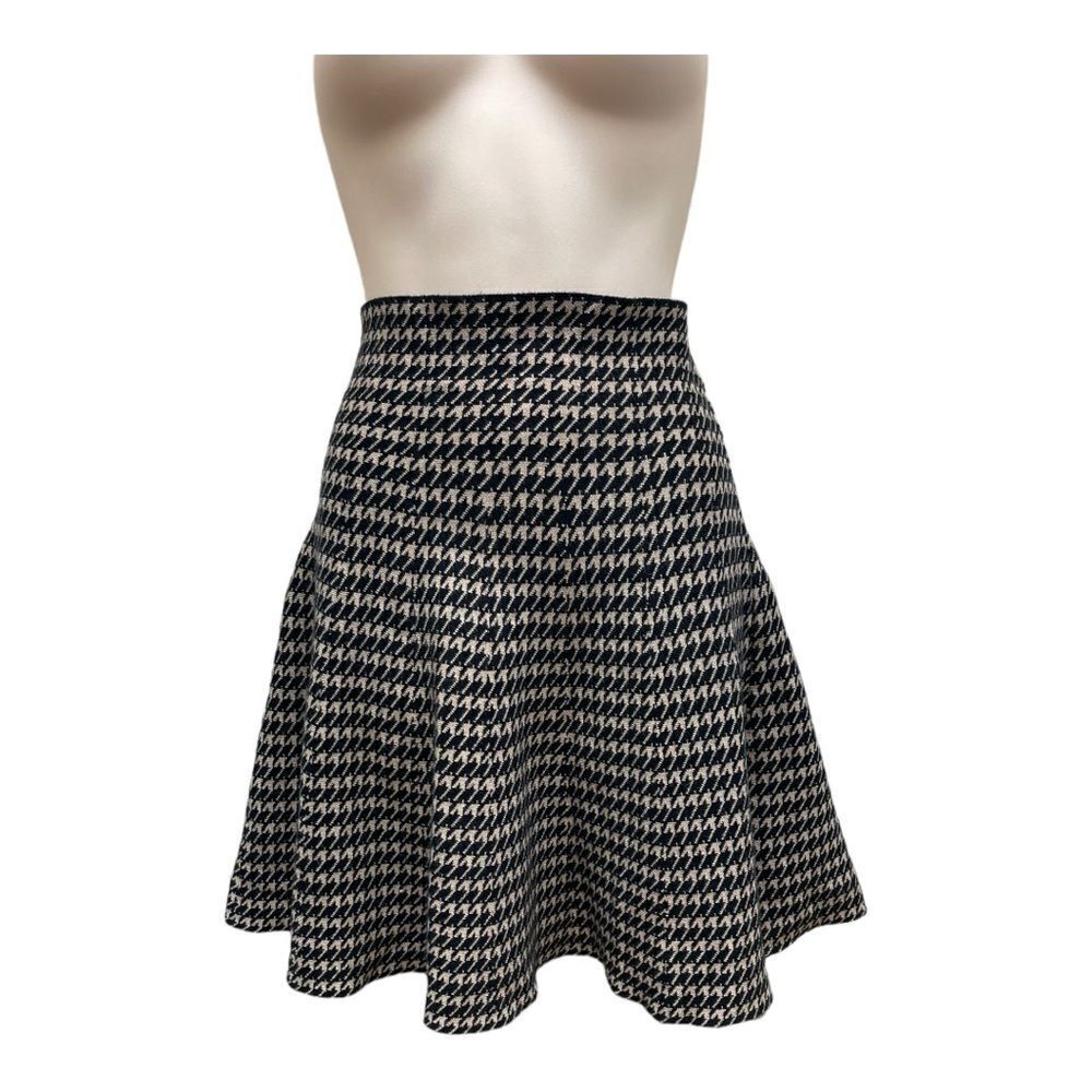 Max Studio Houndstooth Fit & Flare Skirt Brown Tan M L High Waist Preppy Chic